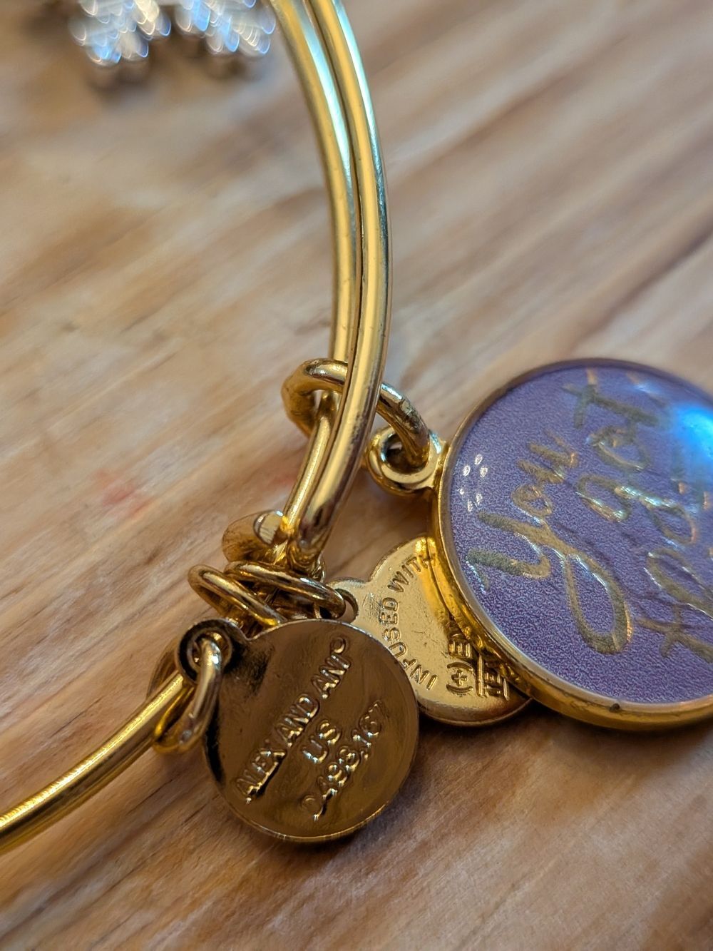 Alex and Ani Gold Tone "You Got This Purple" Enamel Charm Bangle Bracelet - Picture 3 of 5